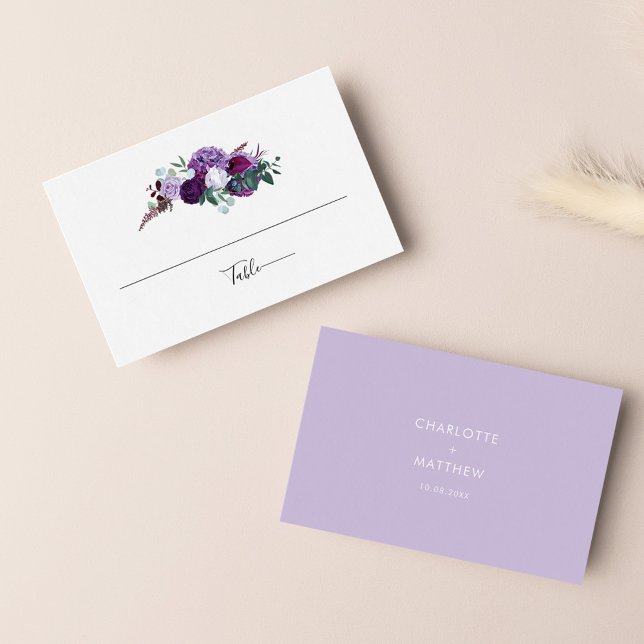 Purple Floral Wedding Reception Place Card (Purple Floral Wedding Table Reception Florist Business Card)