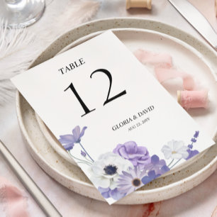 Purple Floral Wedding Table Number card