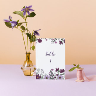 Purple Floral Wedding Table Numbers