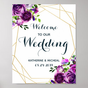 Purple Floral Wedding Welcome Sign