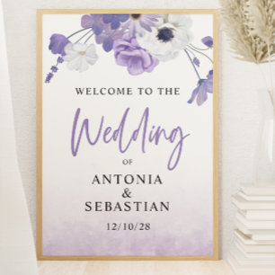 Purple Floral Wedding Welcome Sign Poster