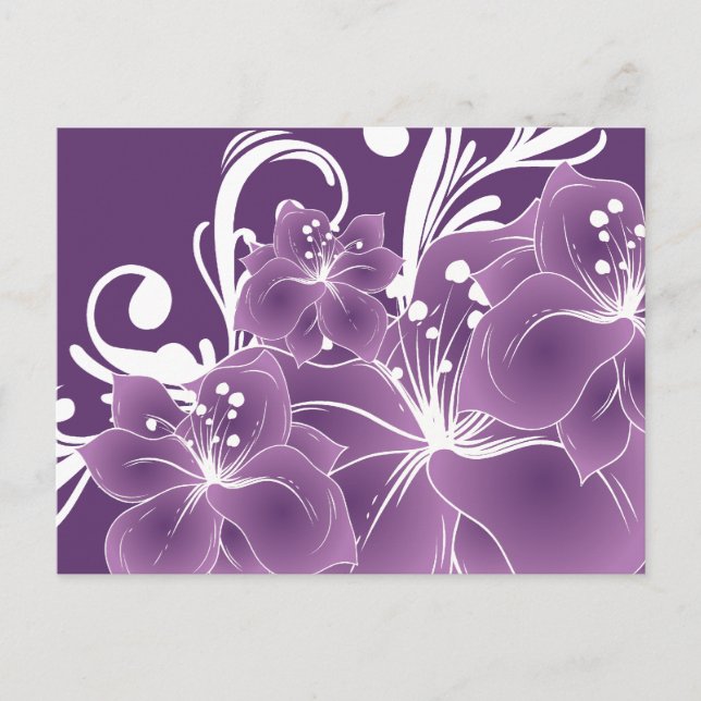 Purple Floral White Scrolls Postcard (Front)