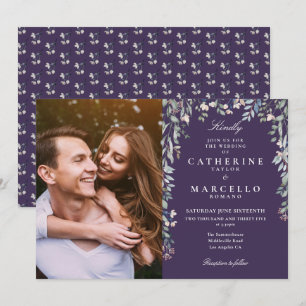 Purple Floral Wildflowers Cascade Photo Wedding Invitation