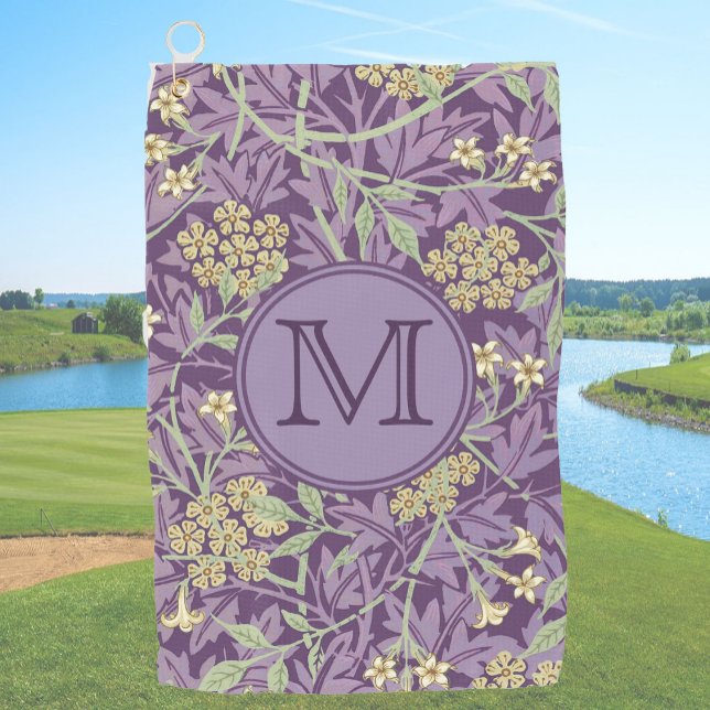 Purple Floral William Morris Custom Initial Ladies Golf Towel (Creator Uploaded)