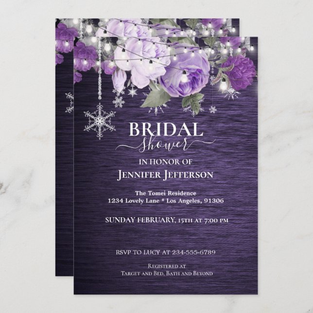 Purple Floral winter Bridal Shower Invitation (Front/Back)
