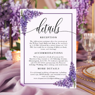 Purple Floral Wisteria Corners Wedding Details Enclosure Card
