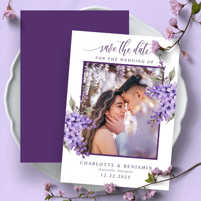 Purple Floral Wisteria Photo Enregistrer La Carte  (Créateur téléchargé)
