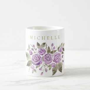 Purple Floral with Name Coffee Mug