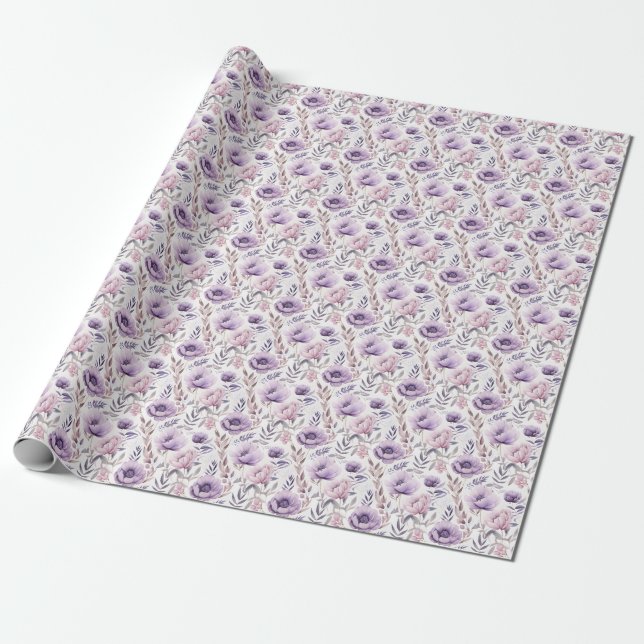Purple Floral Wrapping Paper (Unrolled)