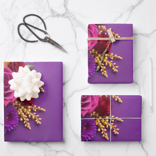 Purple Floral Wrapping Paper Sheet