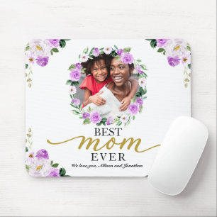 Purple Floral Wreath Best Mom Ever Mothers Day Mouse Pad