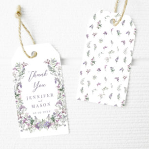 Purple floral wreath boho wedding thank you gift tags