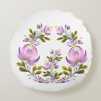 Purple Floral Wreath Decorative Round Pillow