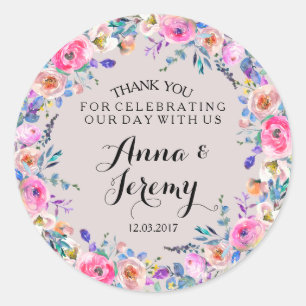Purple Floral Wreath Wedding Sticker