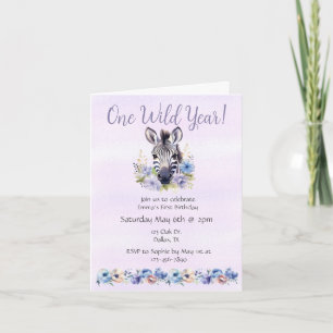 Purple Floral Zebra Birthday  Invitation