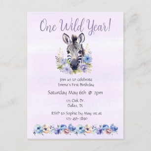 Purple Floral Zebra Birthday Invitation Postcard