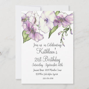 Purple Florals 21st Birthday Invitation