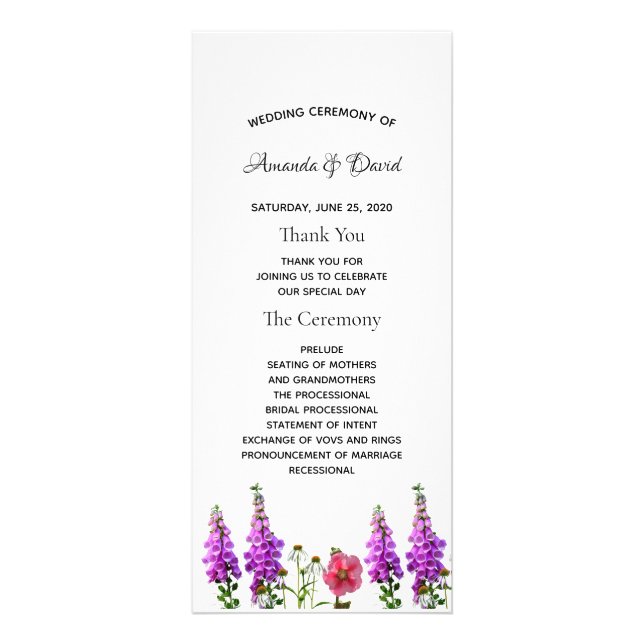 Purple florals white elegant wedding program (Front)