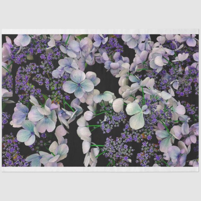 Purple florasl on black background tissue tissue paper (Front)