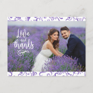 Purple Flourish Border Two Photo Wedding Thank You Postcard