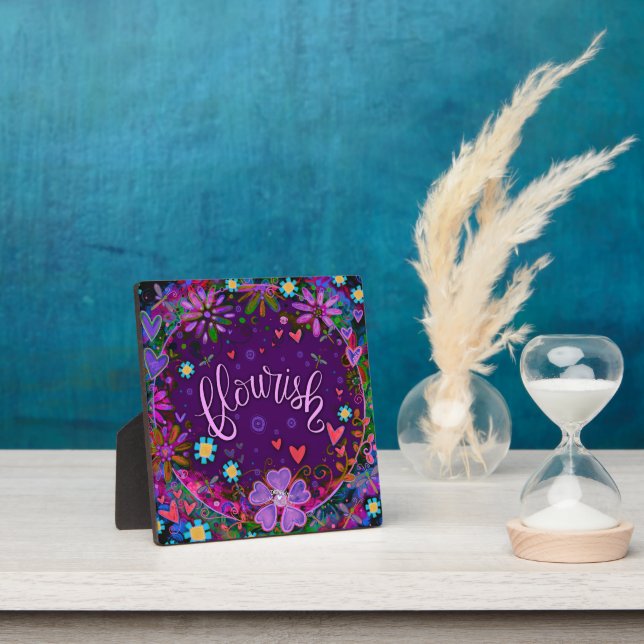 Purple Flourish Inspirational Floral Pretty Plaque (Insitu)