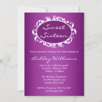 Purple Flourish Swirl Frame Sweet 16 Birthday