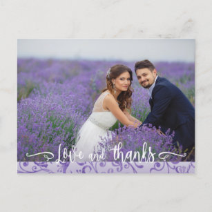 Purple Flourishes Wedding Photo Thank You Postcard