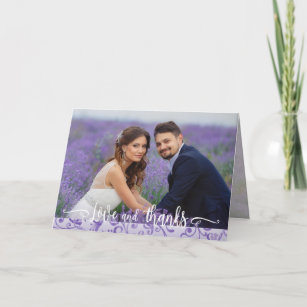 Purple Flourishes Wedding Two Photo Thank You