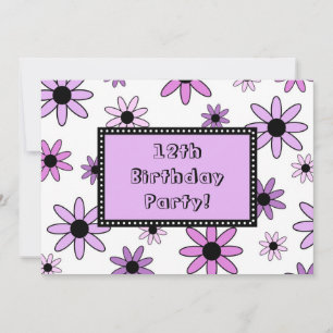 Purple Flower 12th Birthday Party Invitation Cards