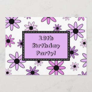 Purple Flower 13th Birthday Party Invitation Cards