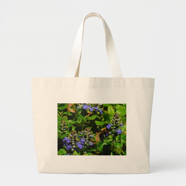 Purple Flower and Bumble Bee Large Tote Bag (Front)