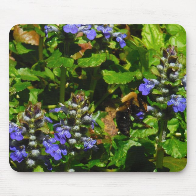 Purple Flower and Bumble Bee Mouse Pad (Front)
