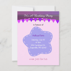 Purple Flower and Stripes Birthday Invitation