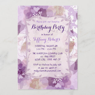 Purple Flower Blossoms Birthday Party Invitation