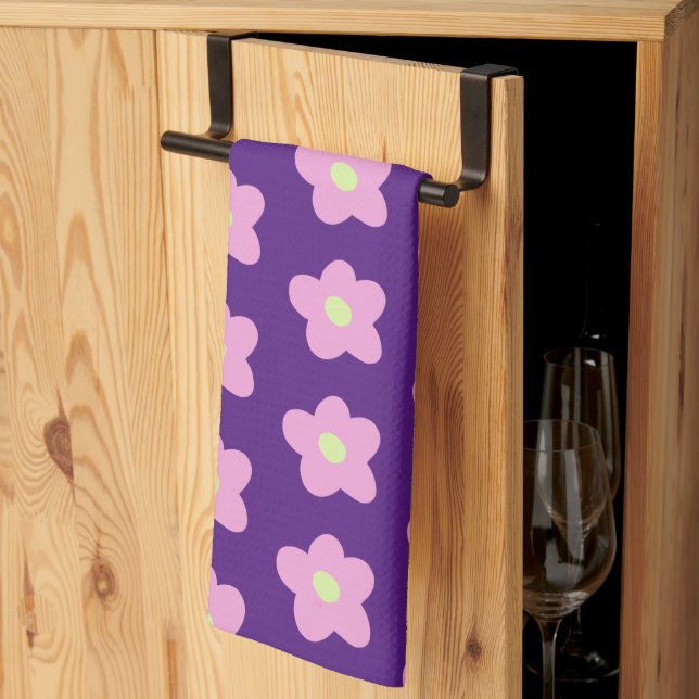 Purple Flower Blossoms Kitchen Towel (Thirds Fold)