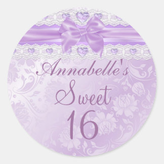 Purple Flower & Bow Sweet 16 Sticker