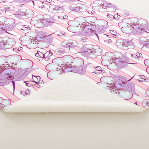 Purple Flower & Butterflies Pattern  Sherpa Blanke Blanket