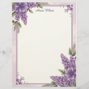 Purple Flower Corners Stationery Paper