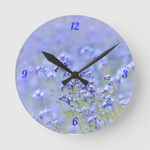 Purple Flower Country Meadow Summer Garden Round Clock