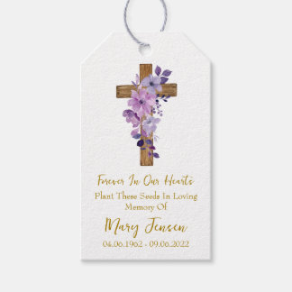 Purple flower Cross Memorial Funeral Seed Packet Gift Tags