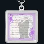 Purple Flower Custom Square Silver Necklace<br><div class="desc">Personalize this pretty necklace to have as wedding favours at your wedding reception or to have one yourself as a remembrance of your special day. This necklace is also the perfect gift for the bride ant her bridal shower. Personalize by changing the text in the fields provided and adding your...</div>