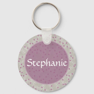 Purple Flower Customizable Name Button Keychain