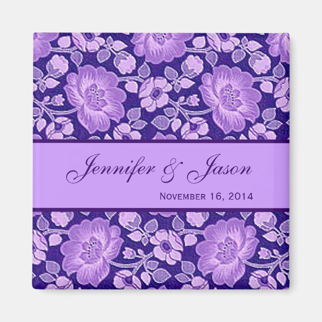 Purple Flower Damask Wedding Magnet (Front)