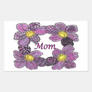 Purple Flower Doodled MOM Design Sticker