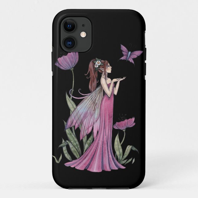 Purple Flower Fairy and Butterfly iPhone Case (Back)