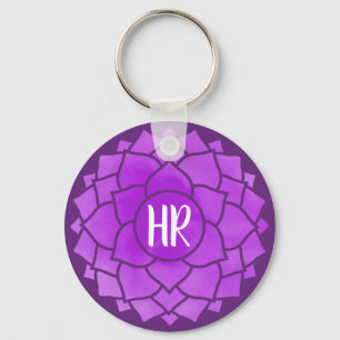Purple Flower Floral Chakra Design Reiki Yogo Keychain