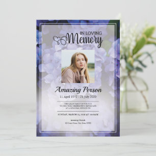 Purple Flower Funeral order of service Invitation