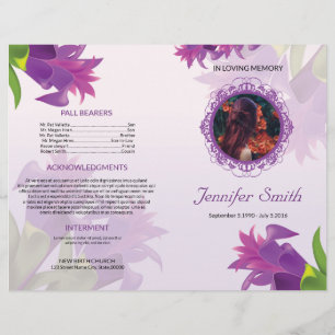 Purple Flower Funeral Program Template