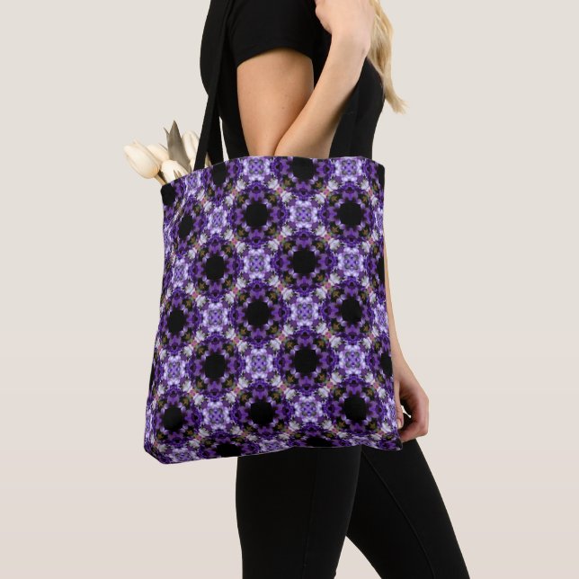 Purple Flower Geometric Diamond Pattern Tote Bag (Close Up)