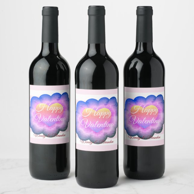 Purple Flower Happy Valentine Beverage Label Set (Bottles)